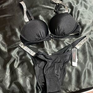34B bombshell and bottom is medium it’s between a cheekie & a thong